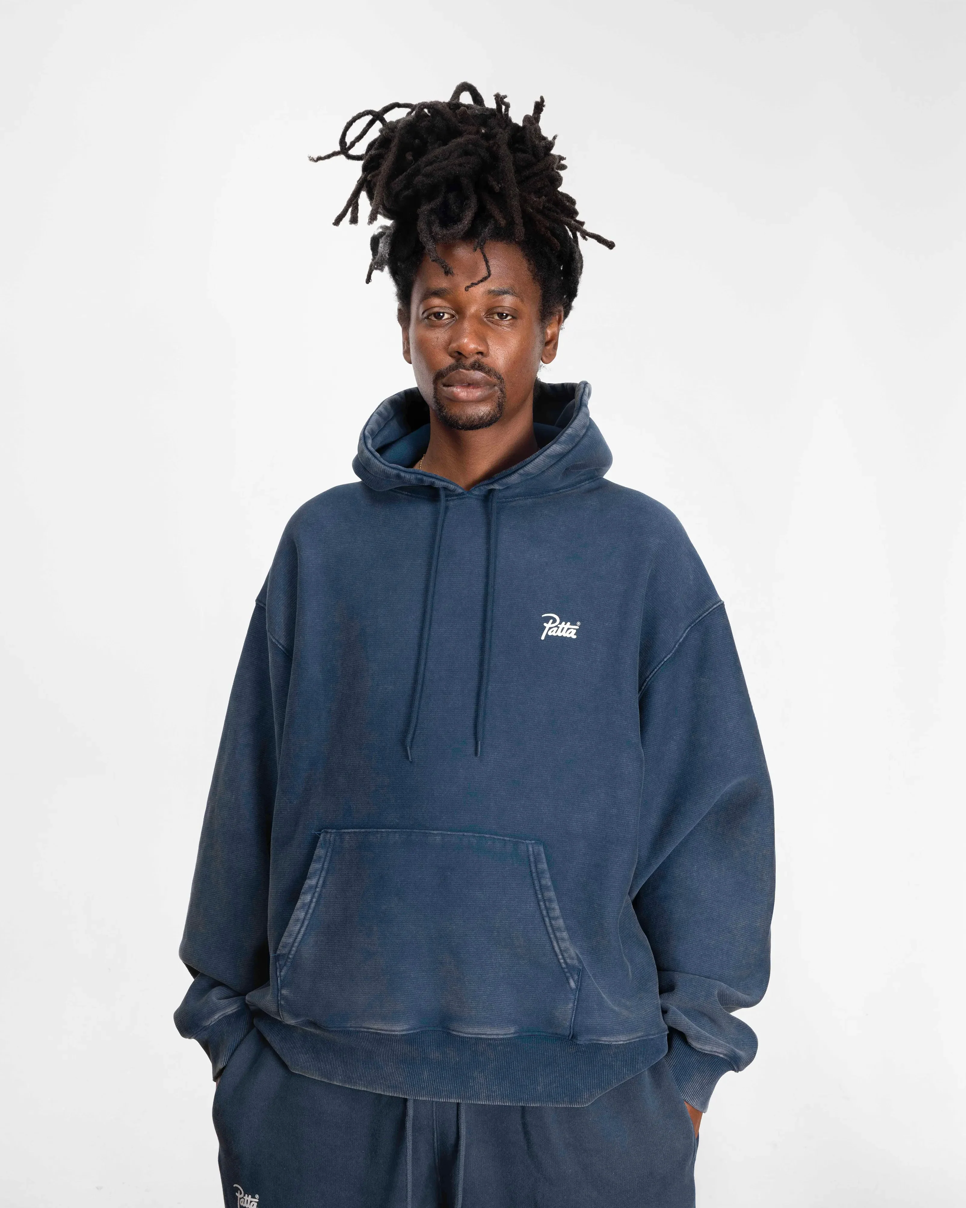 Patta Classic Acid Washed Hooded Sweater (Estate Blue) - Image 4