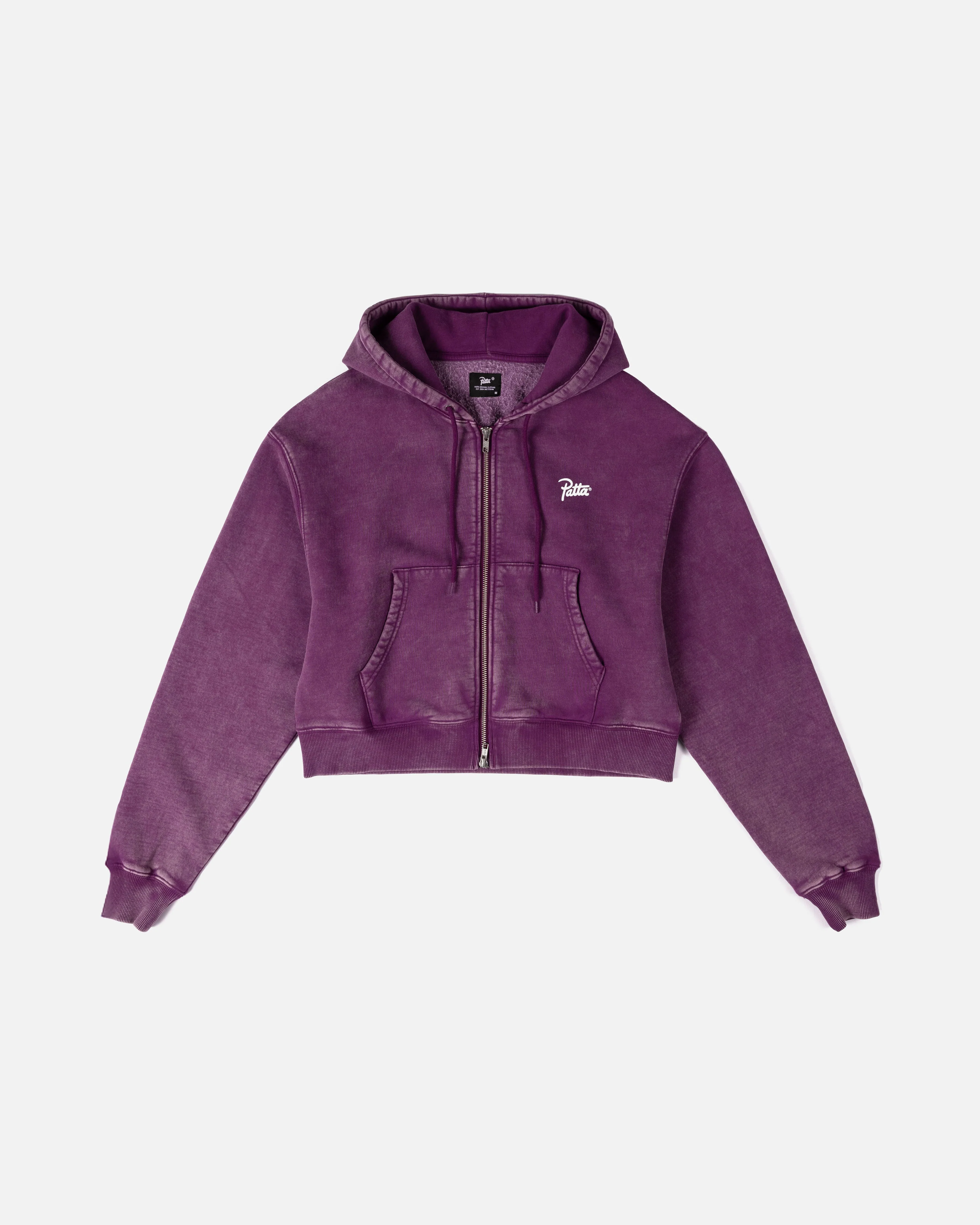 Patta Femme Acid Wash Cropped Zip-Up Hooded Sweater (Dark Purple ) - Image 3