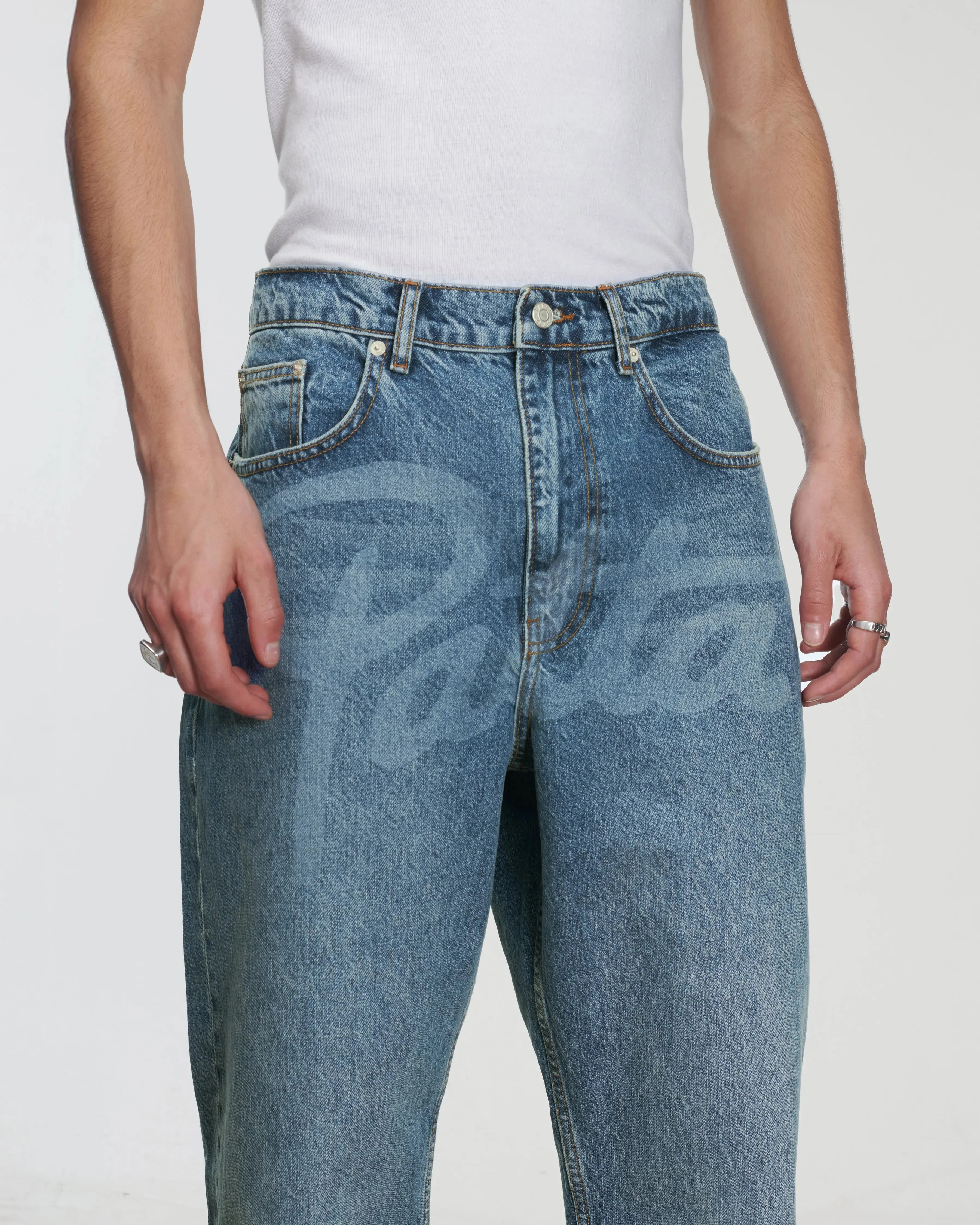 Patta Laserprint Whiskers Denim Pants (Light Blue Denim) - Image 6