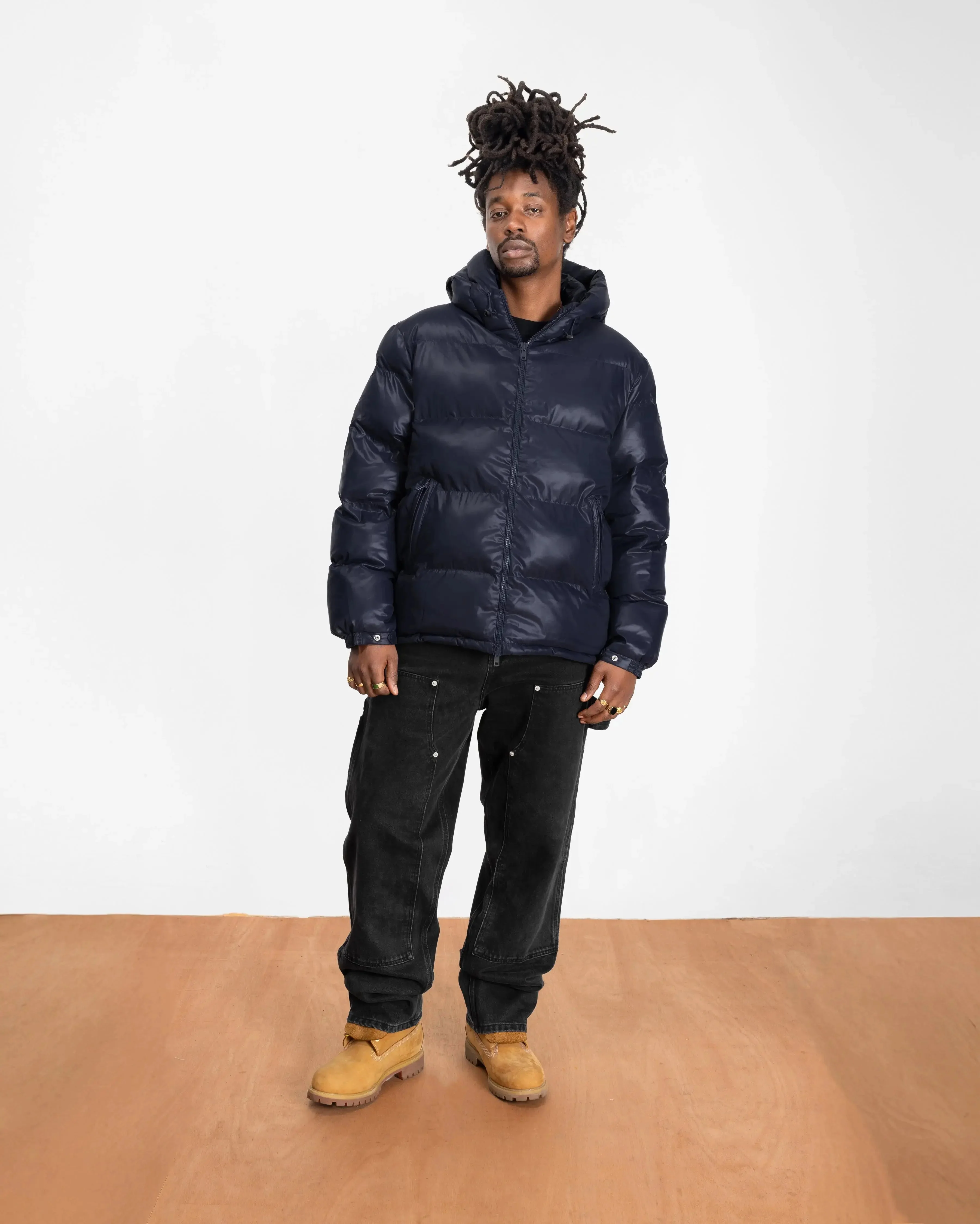 Patta Quilted Script Logo Puffer Jacket (Navy) - Image 6