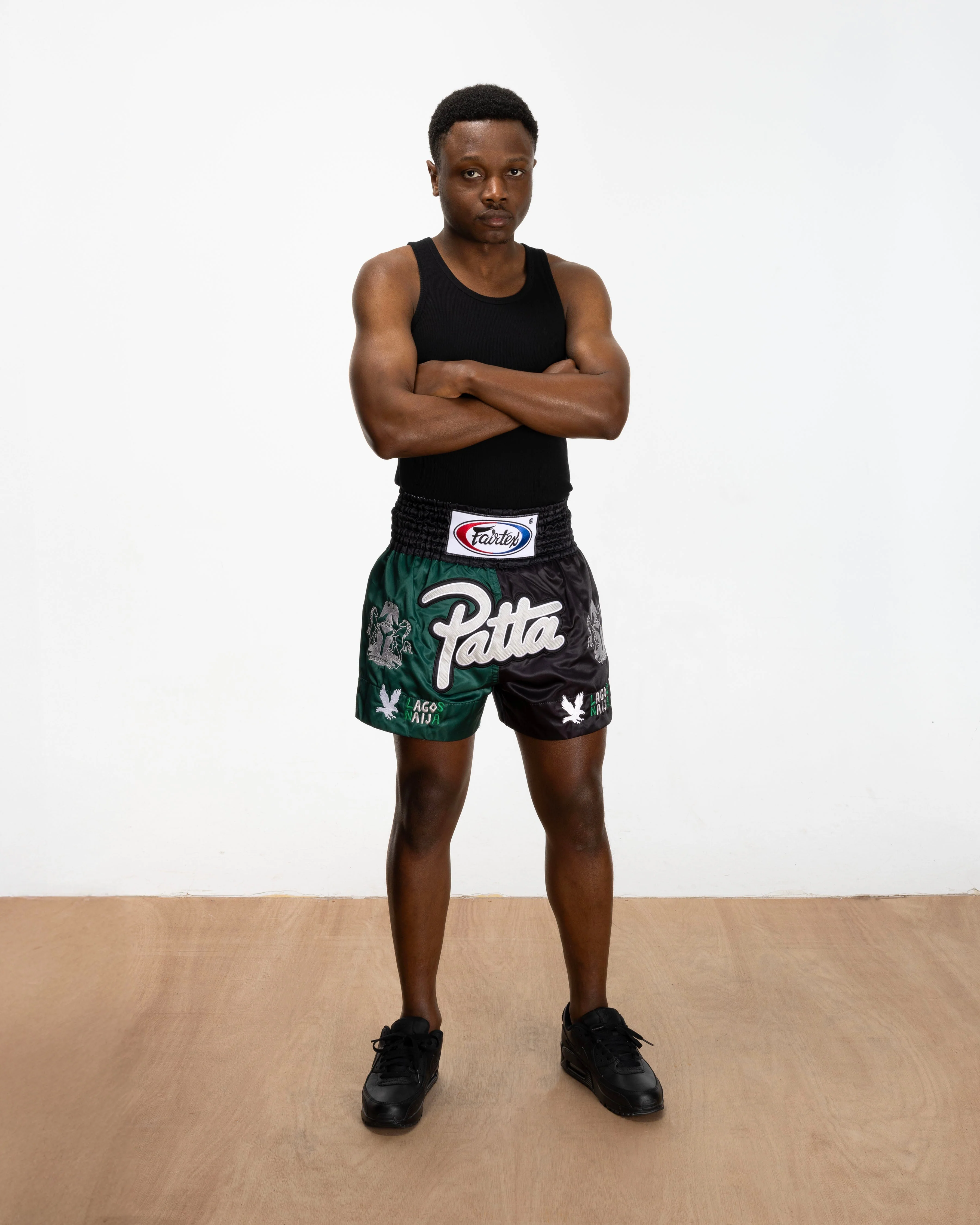 Patta x Fairtex Homecoming 2025 Muay Thai Shorts (Multi/Black/Green) - Image 3